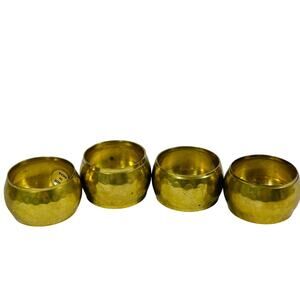 Set of 4 Hammered Brass Round Vintage Napkin Ring Holders 1.5" Opening Patina